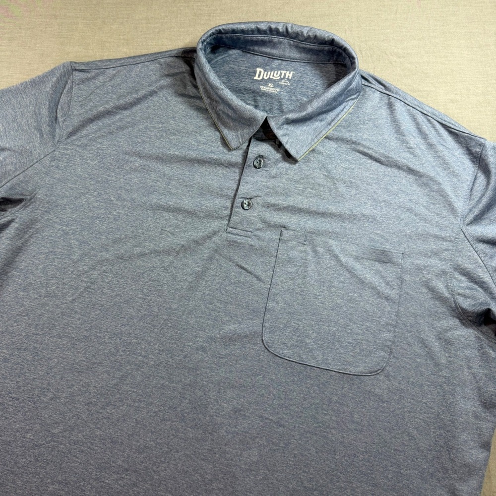 Duluth Trading Co Polo Shirt Mens XL Blue Standard Fit Pocket Stretch Performanc